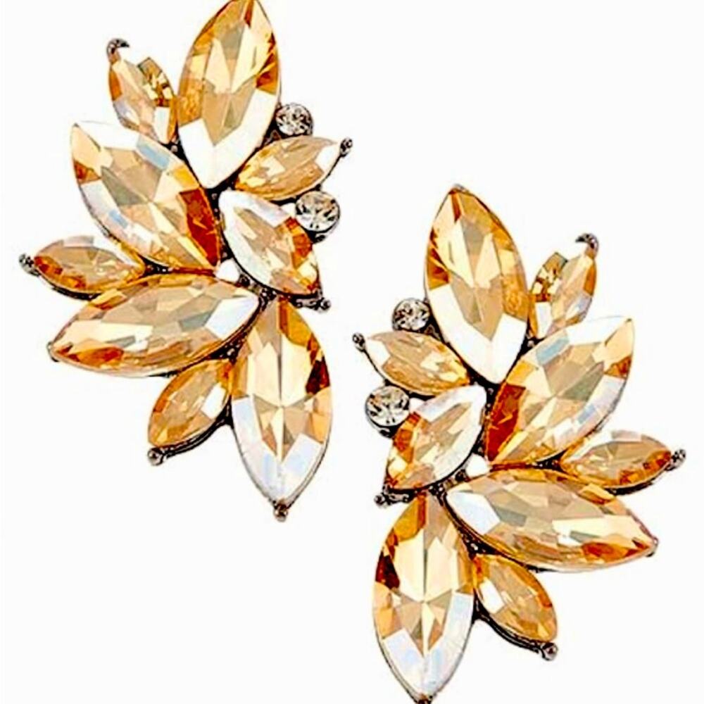 Amber Marquis Rhinestone Stud Earrings